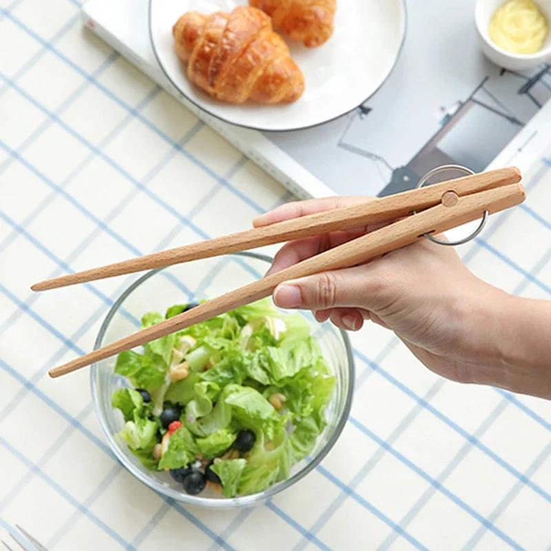 Wooden Tongs Kitchen Cooking Tweezer Meat Food Tongs Clip Bread Salad Clamp BBQ Kitchen Tweezers Wood Kitchen Accessories