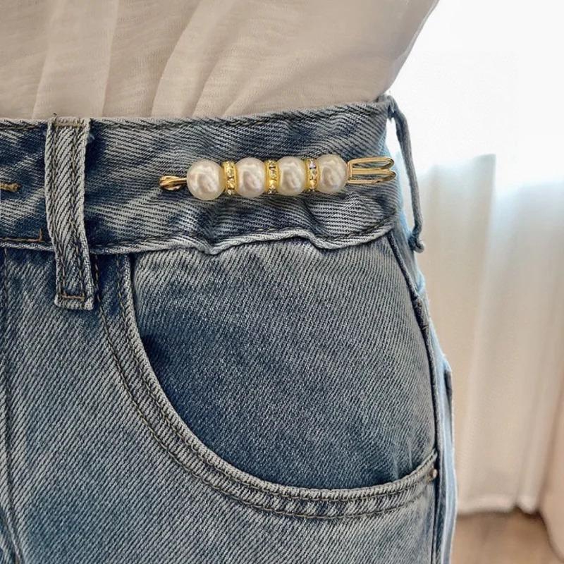 6 Pcs Set Artificial Pearl Waist Pin Clips for Trousers Pants Skirts Dress Waistline Adjusting Shirts Sweater Brooch