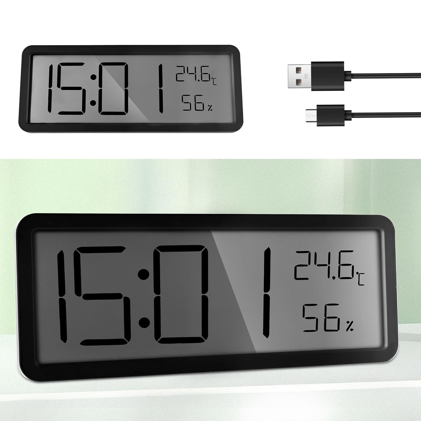 

ЖК-экран Цифровые настенные часы Время Температура Влажность Дисплей времени Электронные часы Настольные цифровые часы Питание от батареи чёрный