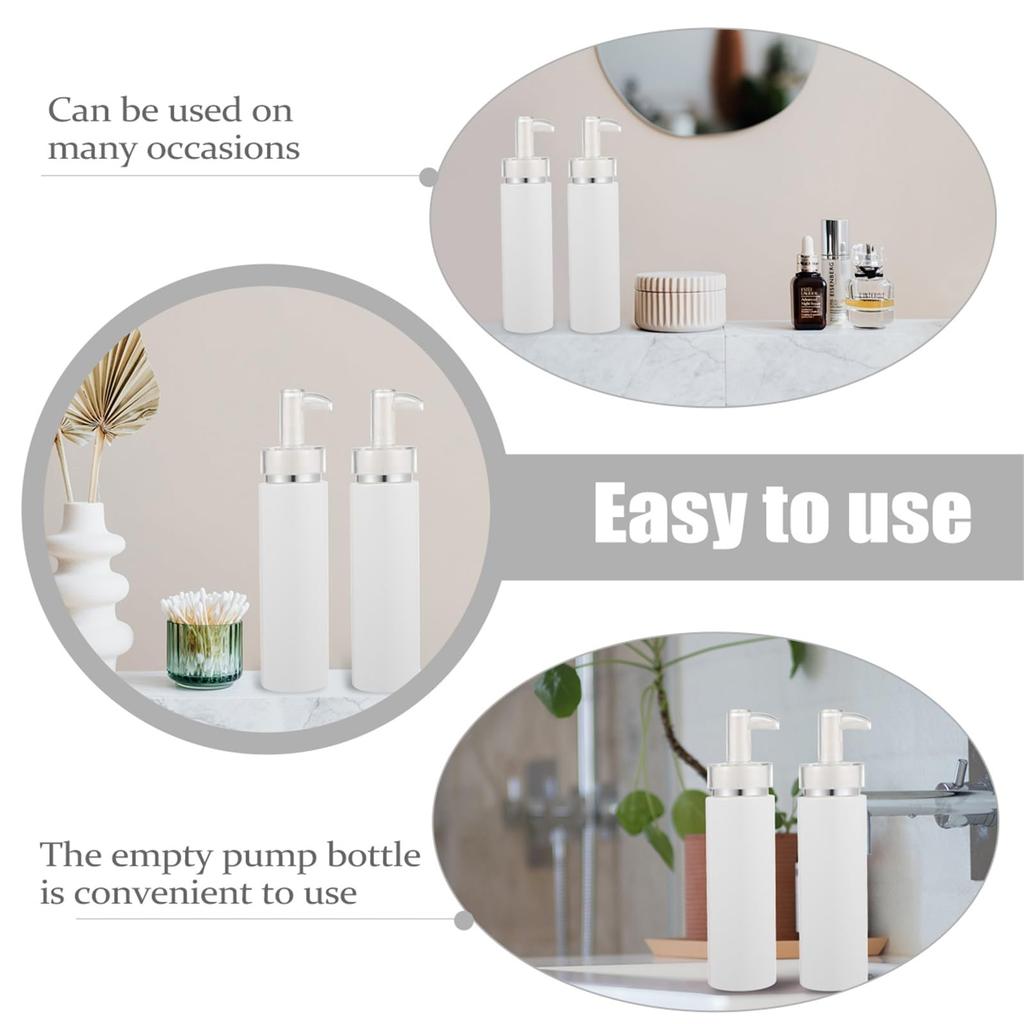 Frcolor Pump Bottles, 200ml, Small Shampoo Bottles, PET Refillable Drop Pump Bottles, Large Capacity, Pack of 2