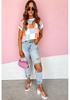 Summer Color Block Round Neck Women's Short Sleeve Pullover Sweater - European & American Fashion Style