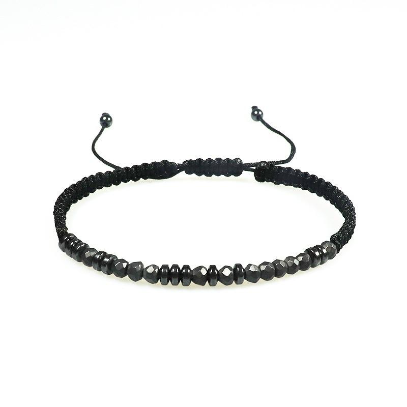 European and American fashion simple bracelet unisex black iron stone spacer obsidian rope woven Morse code bracelet