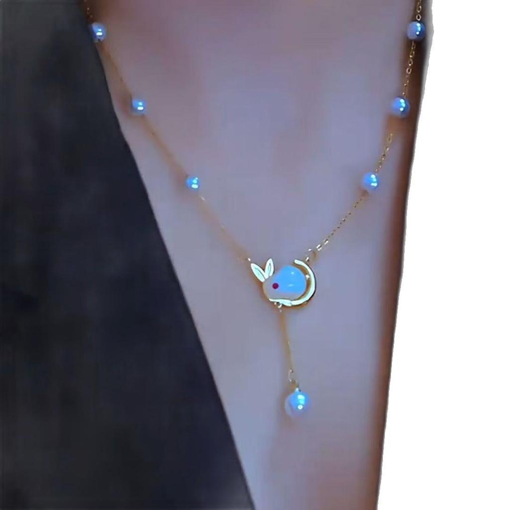 Pearl Jade Rabbit Necklace: Women's Luxury Choker with Starry Sky Design