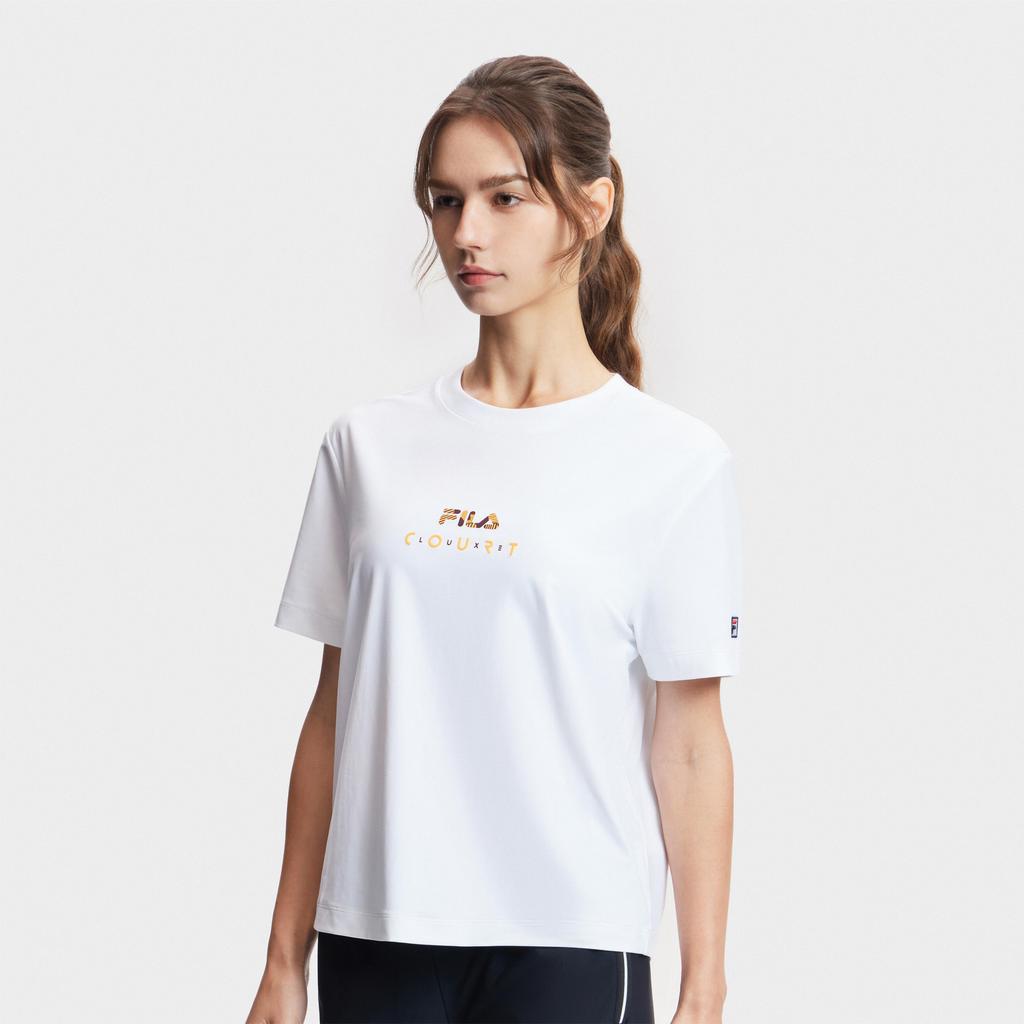 FILA Logo Summer Sports Ice Silk Sun Protection Quick Dry Outdoor Slim Fit Round Neck Short Sleeve T-Shirt Women T-Shirts Bright-White A11W423124FWT