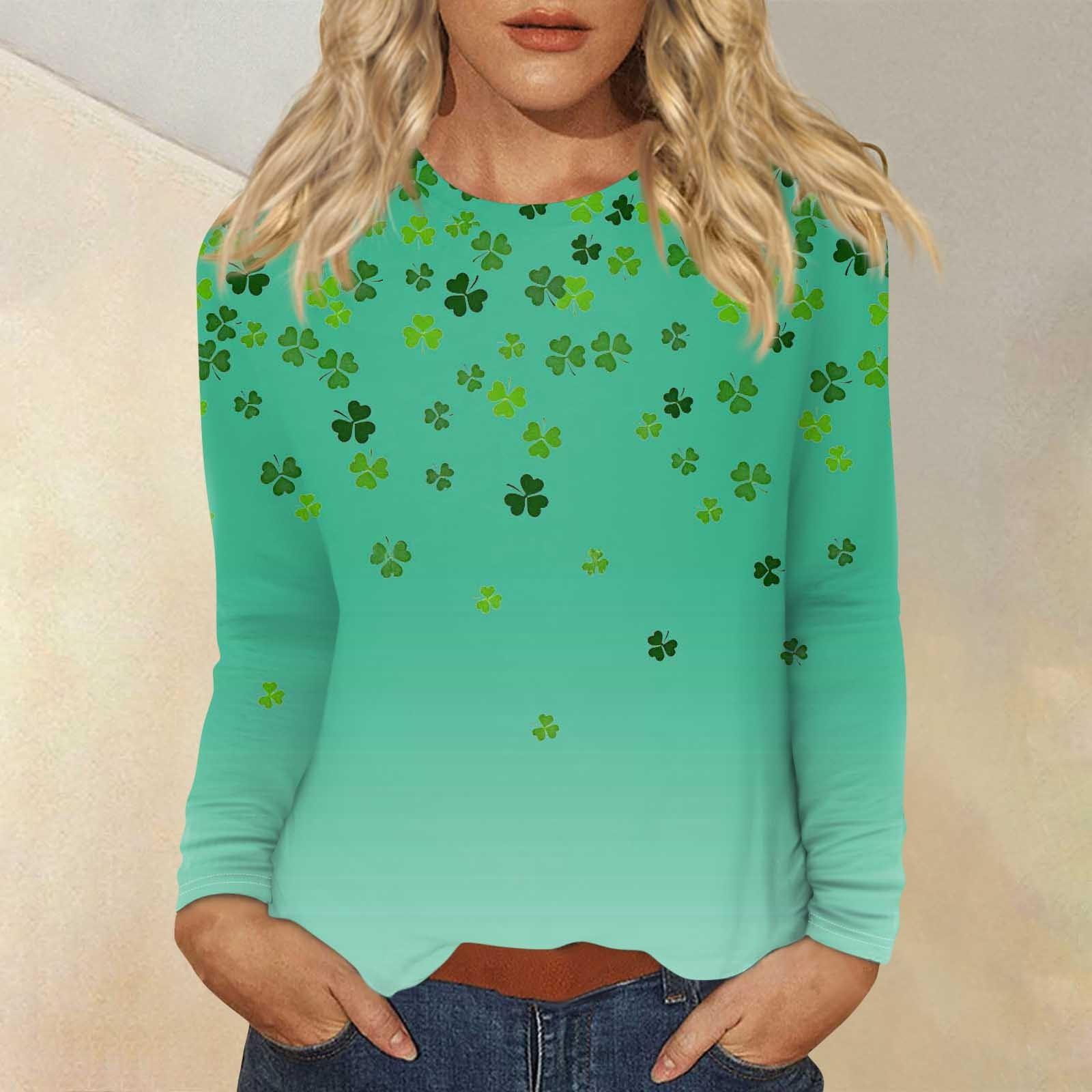 

Женская повседневная повседневная рубашка с длинным рукавом. Топ с круглым вырезом и принтом ко Дню Святого Патрика S