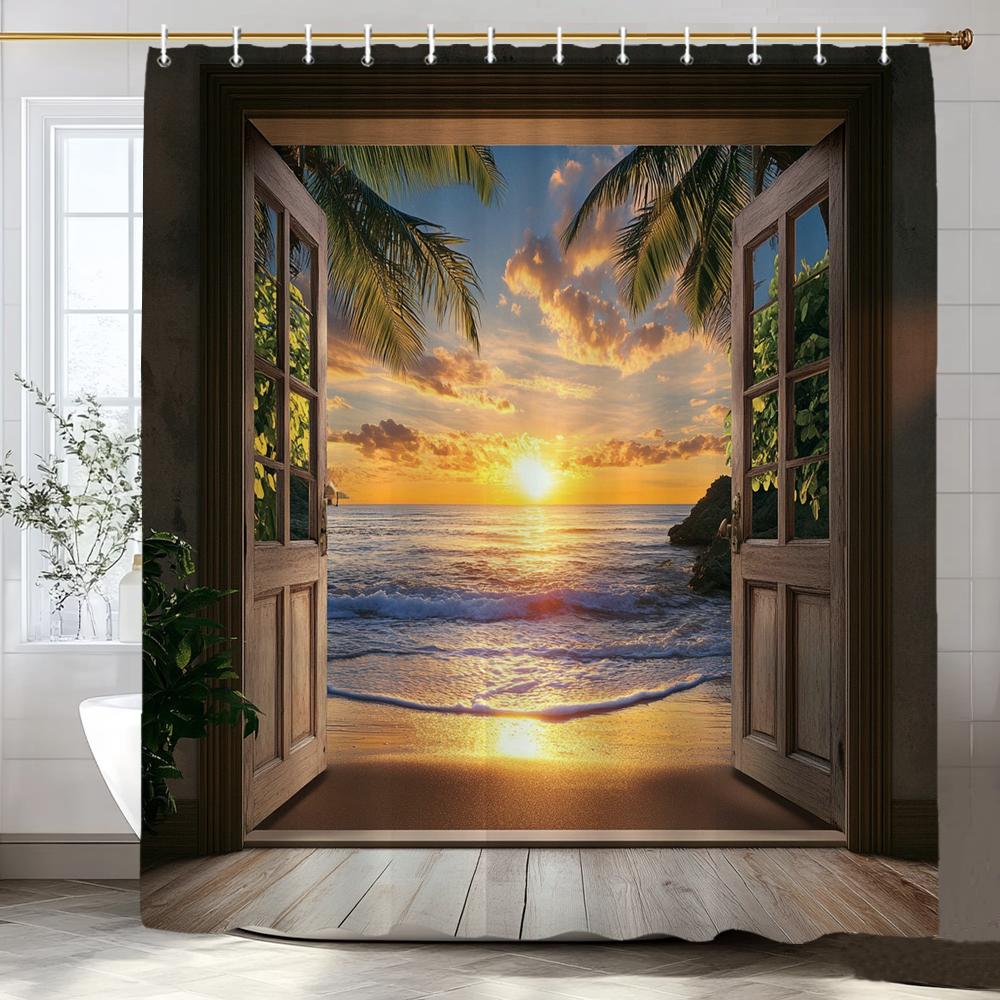 1 Piece Natural Forest Scenery Outside The Window Shower Curtain, Bathroom Decorative Shower Curtain,Home Curtain With Hooks
