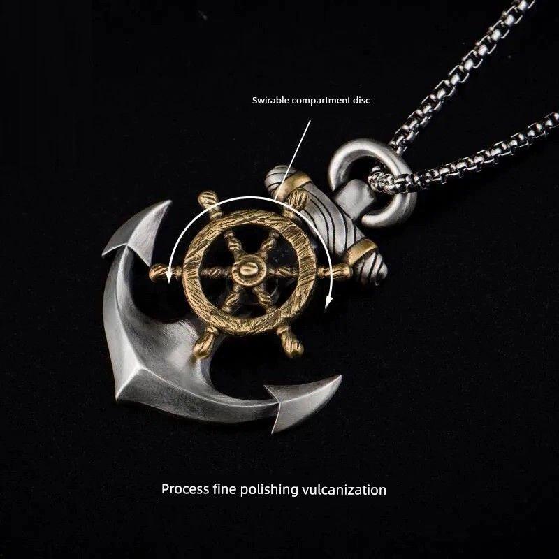 

All-Match Men s Compass Rudder Pendant Rotatable Necklace B137/Rotating Anchor Pendant + Leather Rope