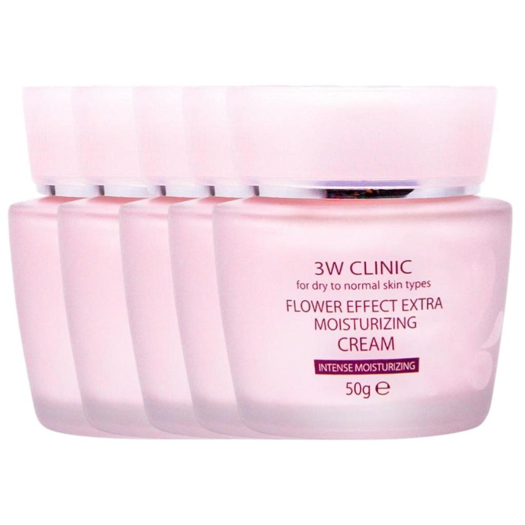 3W Clinic Flower Effect Extra Moisturizing Cream 50g (Pack of 5) - Intense Hydrating Face Cream with Collagen & Flower Extracts