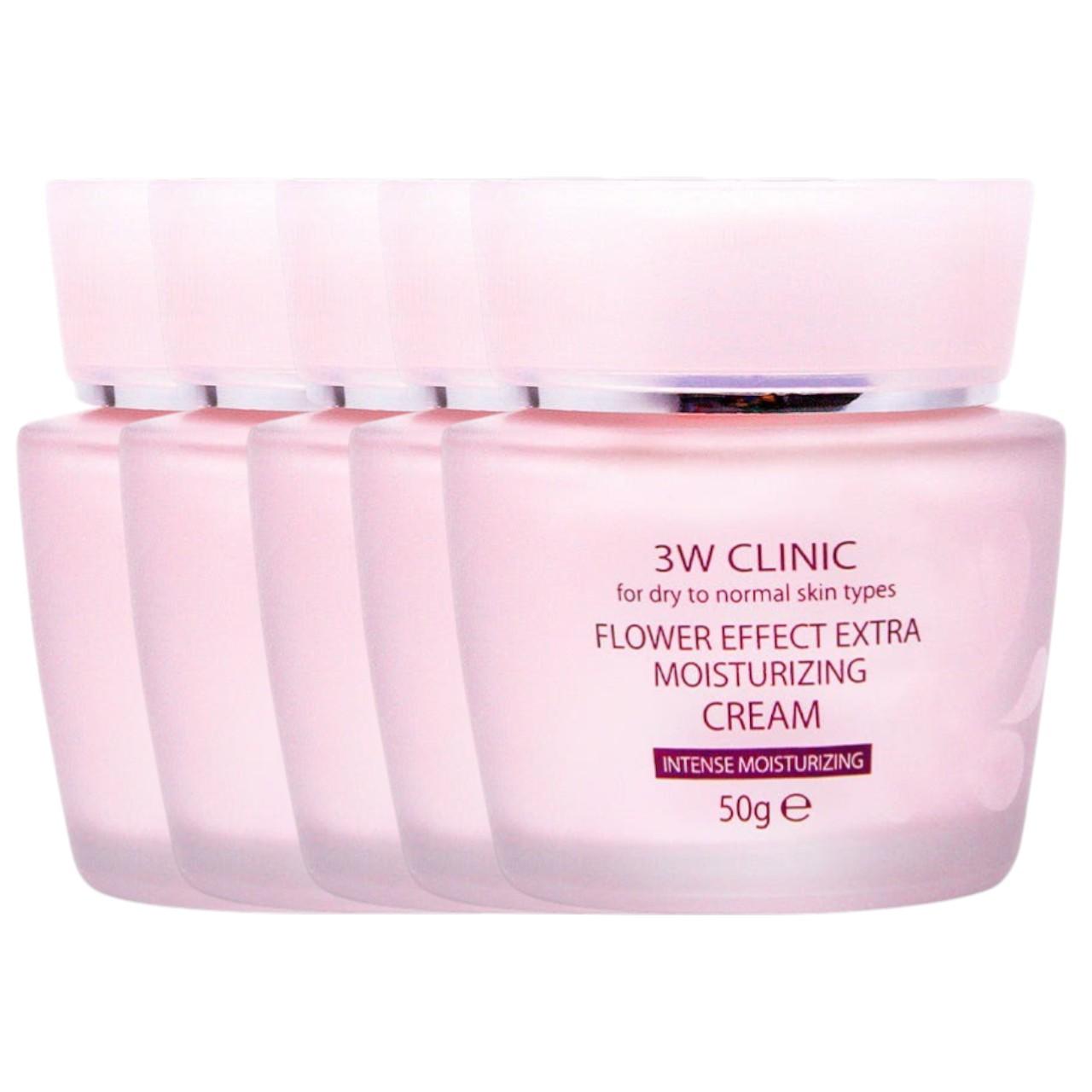 3W Clinic Flower Effect Extra Moisturizing Cream 50g (Pack of 5) - Intense Hydrating Face Cream with Collagen & Flower Extracts