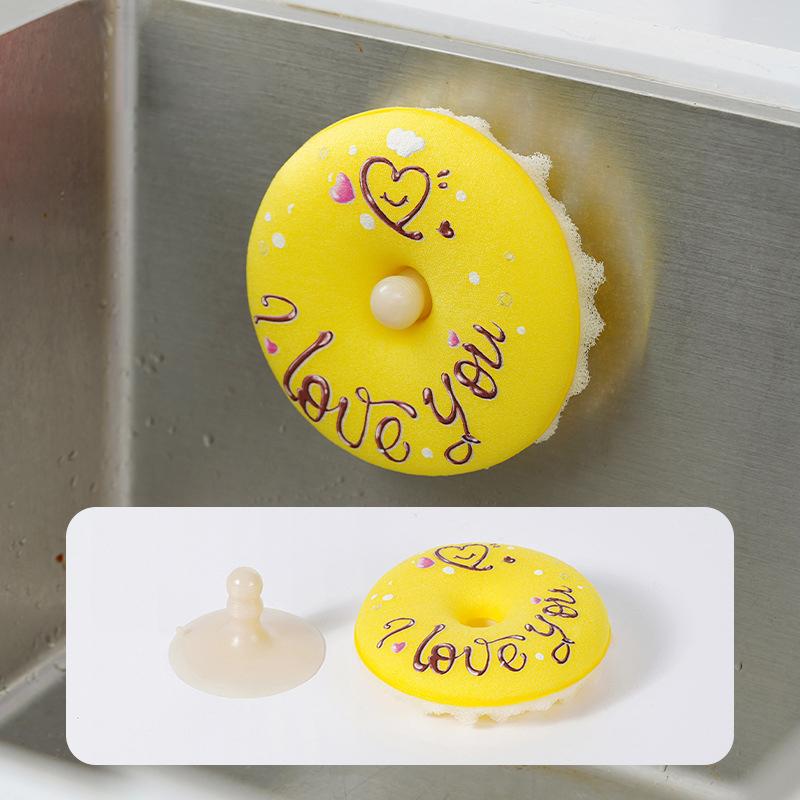 Dish Sponge With Suction Cup Non-Scratch Donut Sponge Set With Suction Cup Quick Drainage Dishwashing Brush For Kitchen