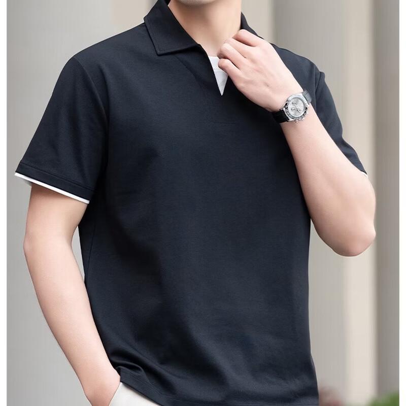 Men s Faux Two-Piece Casual Polo Shirt XL