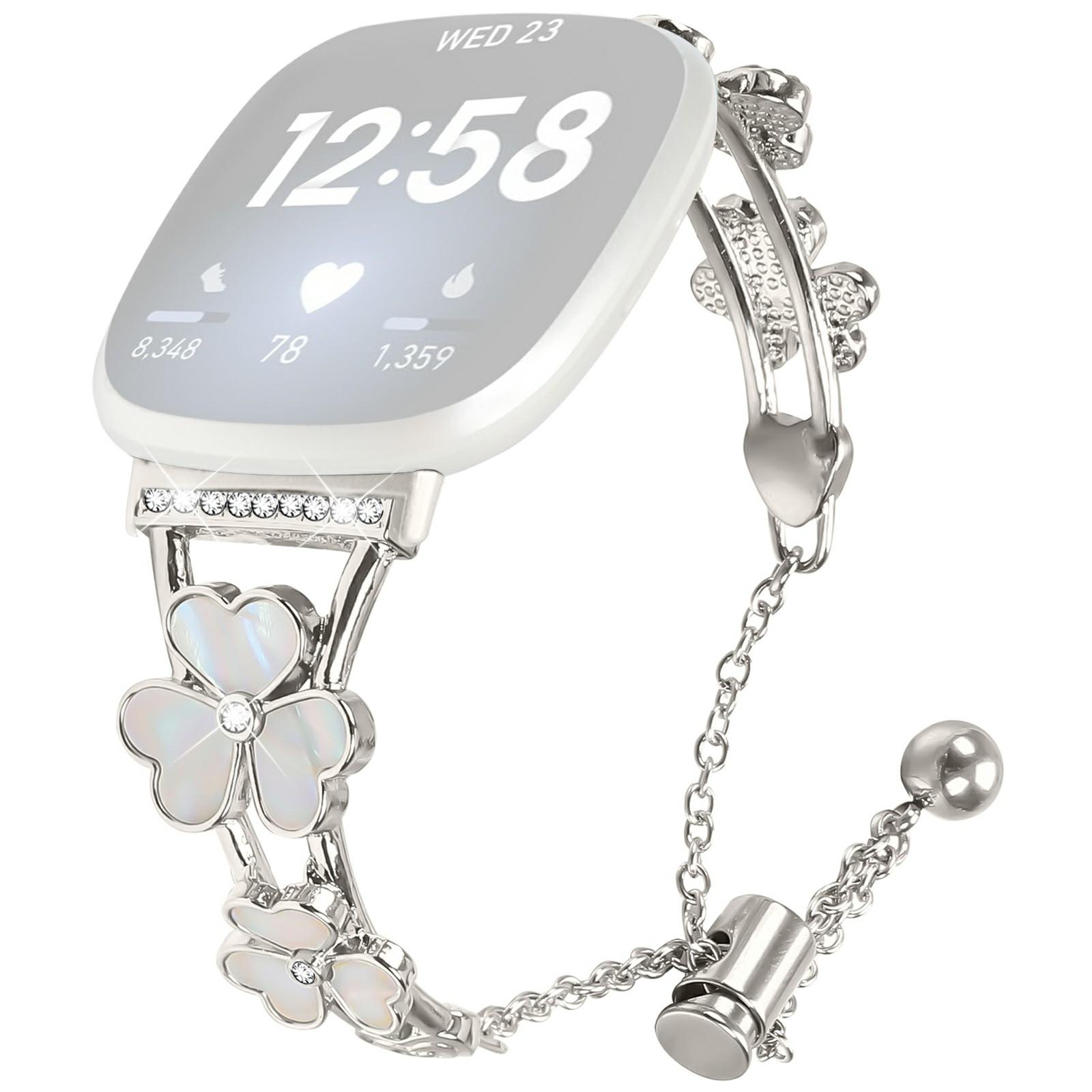 

Для Fitbit Versa 3/Sense Ремешок для часов Декор в виде сердца и клевера Металлический ремешок из цинкового сплава Starlight