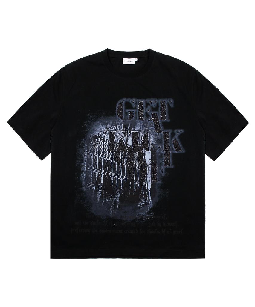 XTONZ Xtt067 Cave Print Short Sleeve T-Shirt (Black)