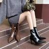 2026 autumn and winter new classic black pointed thin heel skinny short boots temperament high heels elastic boots for women