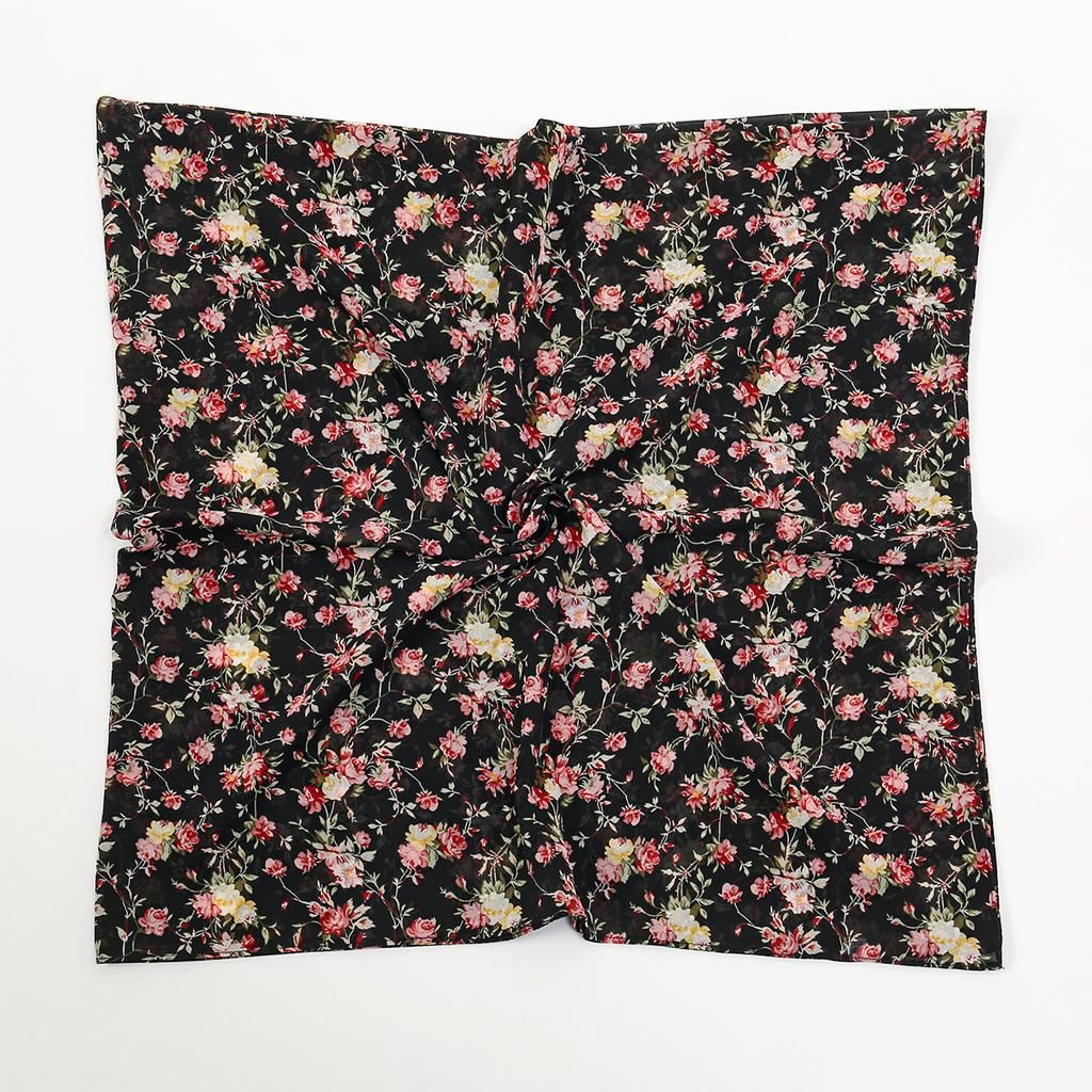 145*145CM Écharpe Carrée Florale Imprimée Chiffon Hijabs Écharpes Pour Femmes Châles Musulmans Foulard Enveloppant Bandeau Bufandas