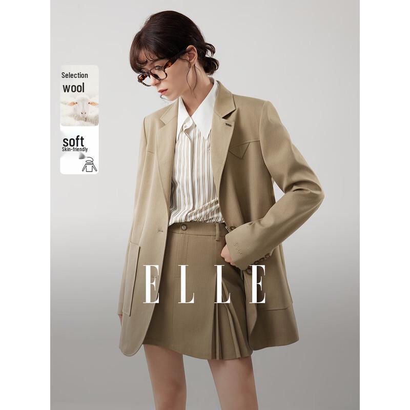 ELLE Women s Khaki Wool Blend Oversized Blazer M