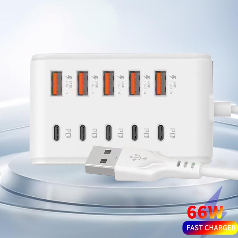 10 Ports USB Charger Fast Charging Power Strip USB Type-C Electrical Socket Adapter For Home Office Desktop Charging Station