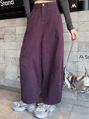 Plum Purple High Waist Wide-Leg Pants for Women - Korean Style, Plus Size, Slimming, Casual Trousers