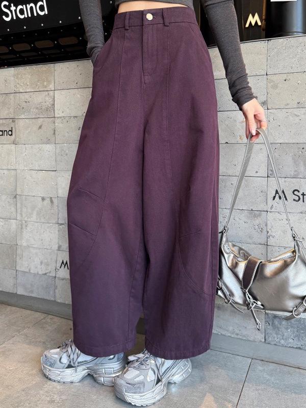 Korean Style Coffee Washed High-Waist Wide-Leg Scimitar Pants for Women