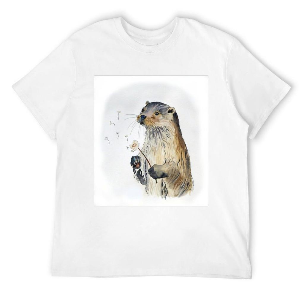 Wishing Otter T-Shirt Anime Clothes Customs Design Your Own Oversizeds T Shirts for Men Cotton