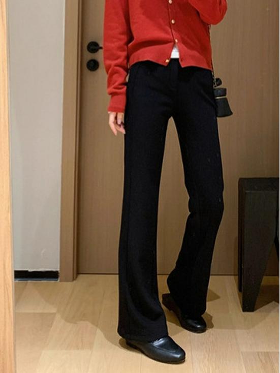 High-Waisted Black Slim Stylish Anti-Pilling Micro-Flare Velvet Pants 30