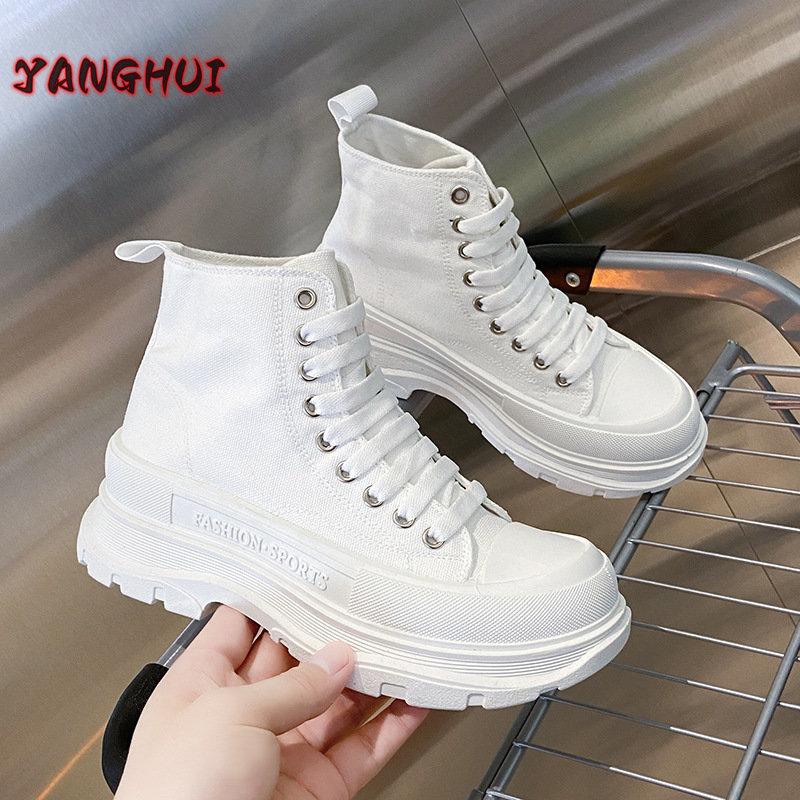 Fashion Casual Thick Soled Couple Shoes Solid Color Lace Up Comfortable Women's Sneakers Anti-skid Wear-resistant Men's Shoes