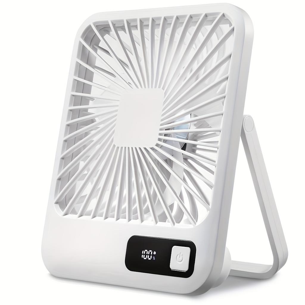Ultra-quiet portable desk fan, 180 ° rotation, 5-speed adjustable wind, USB charging, power display - ideal for home, office, travel and outdoor use