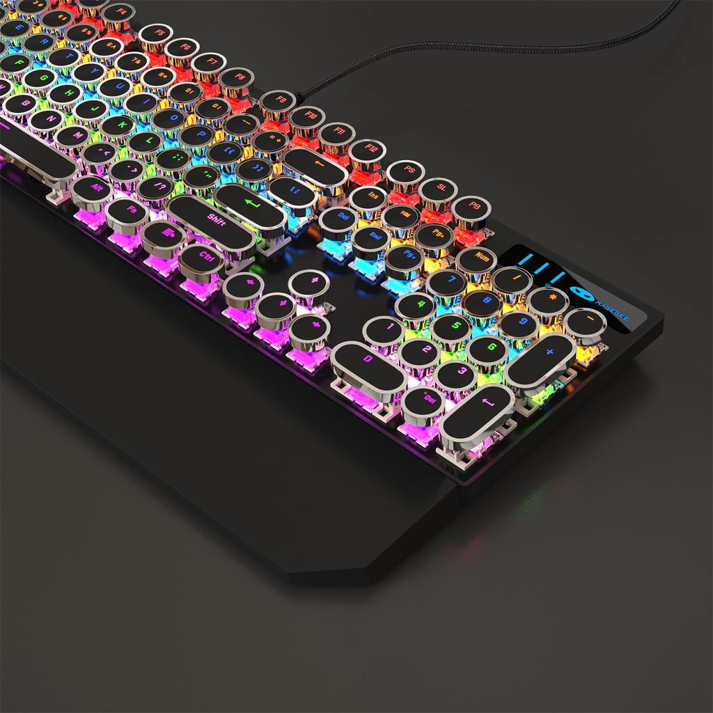 MageGee Typewriter Mechanical Gaming Keyboard, Retro Black Punk Round Keycaps, RGB Rainbow Backlit Wired Keyboard for Laptop, Mac, PC, and Gamers