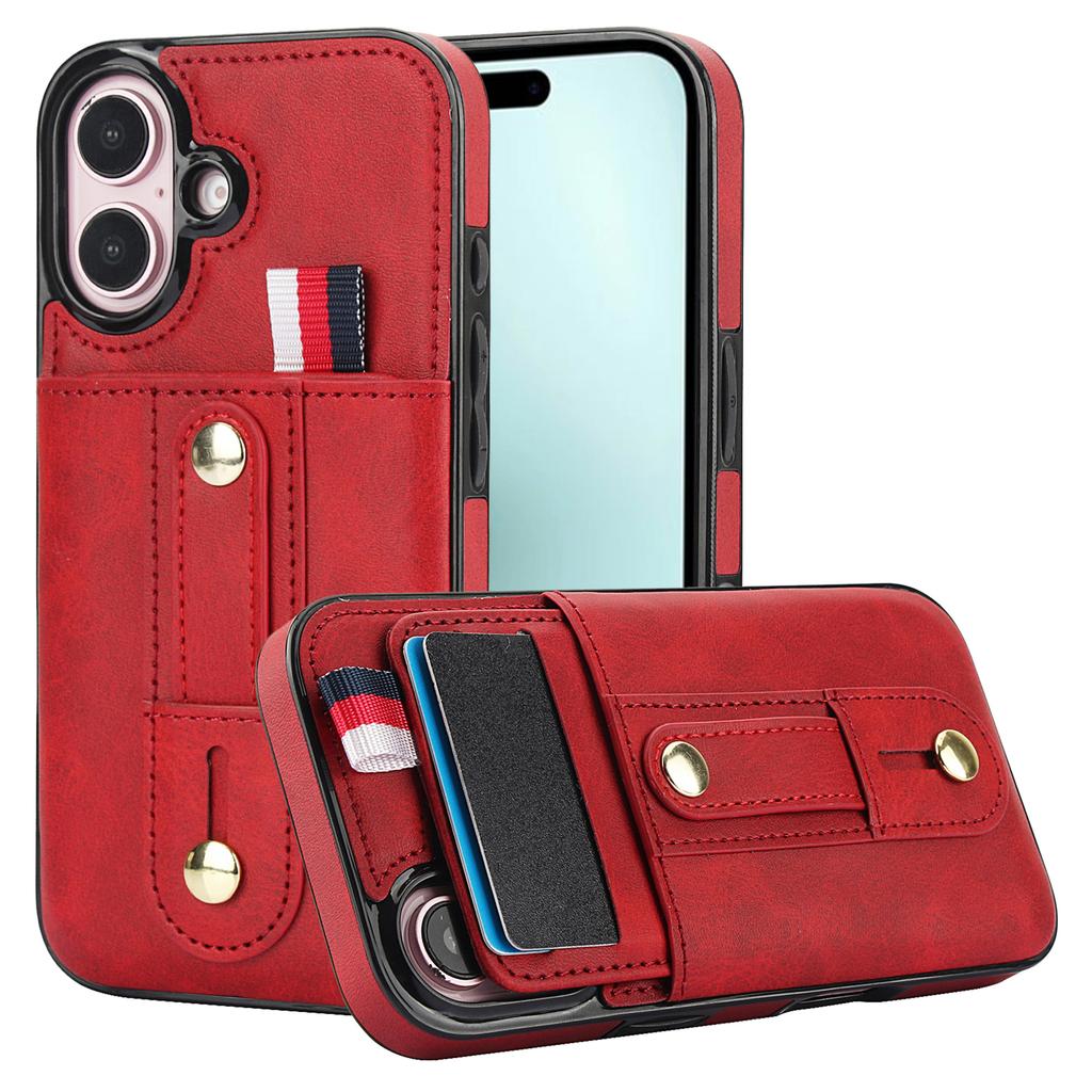 For iPhone 17 Case PU Leather+TPU Hidden Card Holder Drop-proof Phone Cover with Kickstand