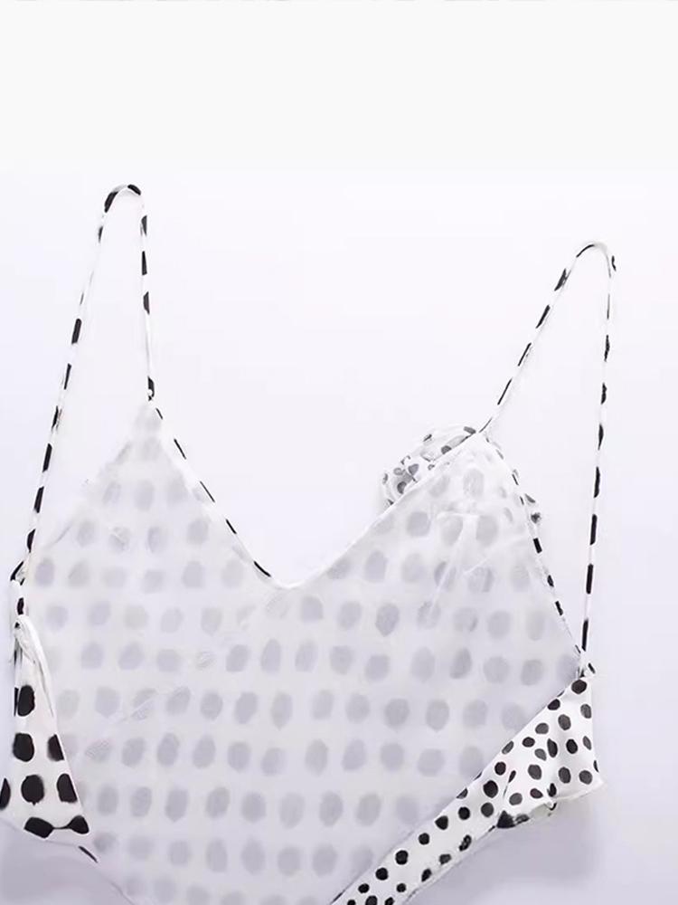 Dot Printed Sling Long Dress Women V-neck Sleeveless Backless 3D Flower Female Summer Party Holiday Lady Robe