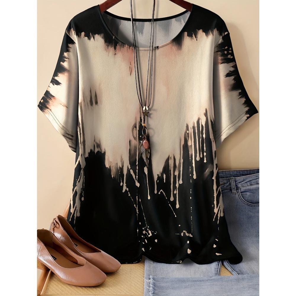 Summer 3D Printed Color Retro Flowers Striped Pattern T-shirt Loose Comfortable Large Size Fashion O-neck T-shirt
