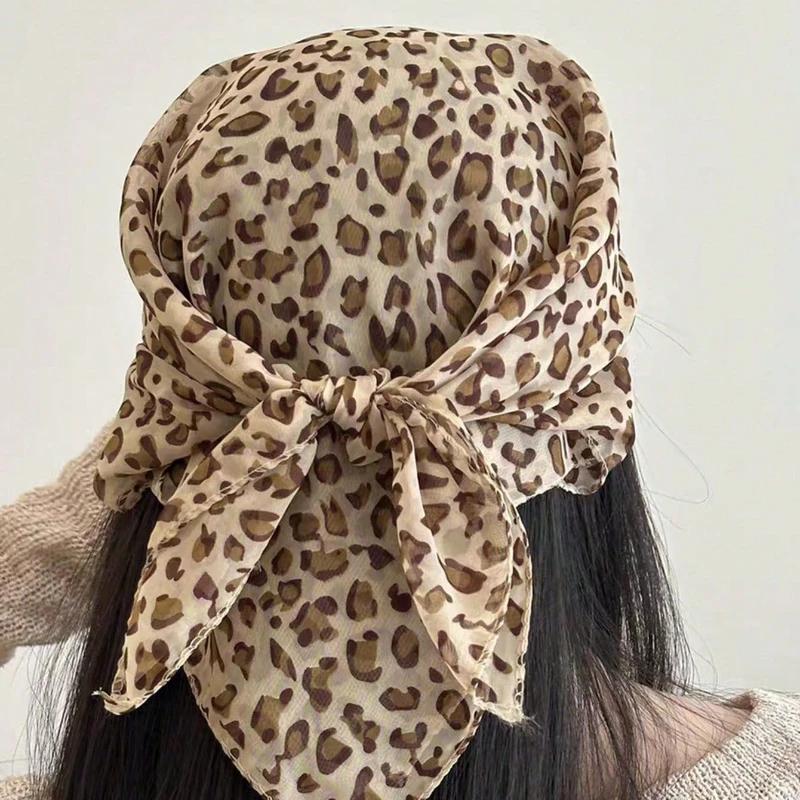 

Y2K Леди Шаль для волос Накидка Женский шейный платок Ретро леопардовый принт Квадратный шарф для женщин Сатиновые шарфы с тонким краем Повязка на голову Мода