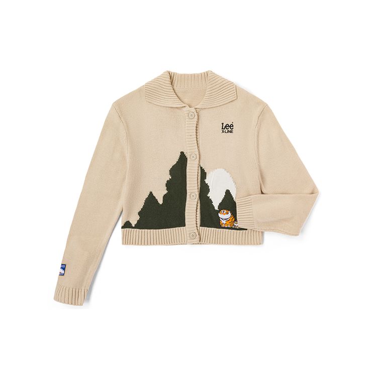 Lee X I Am Not Fat Tiger Series FW23 Comfortable Jacquard Knit Cardigan Sweater Women sweater Beige LWT007194CUB00FA03034