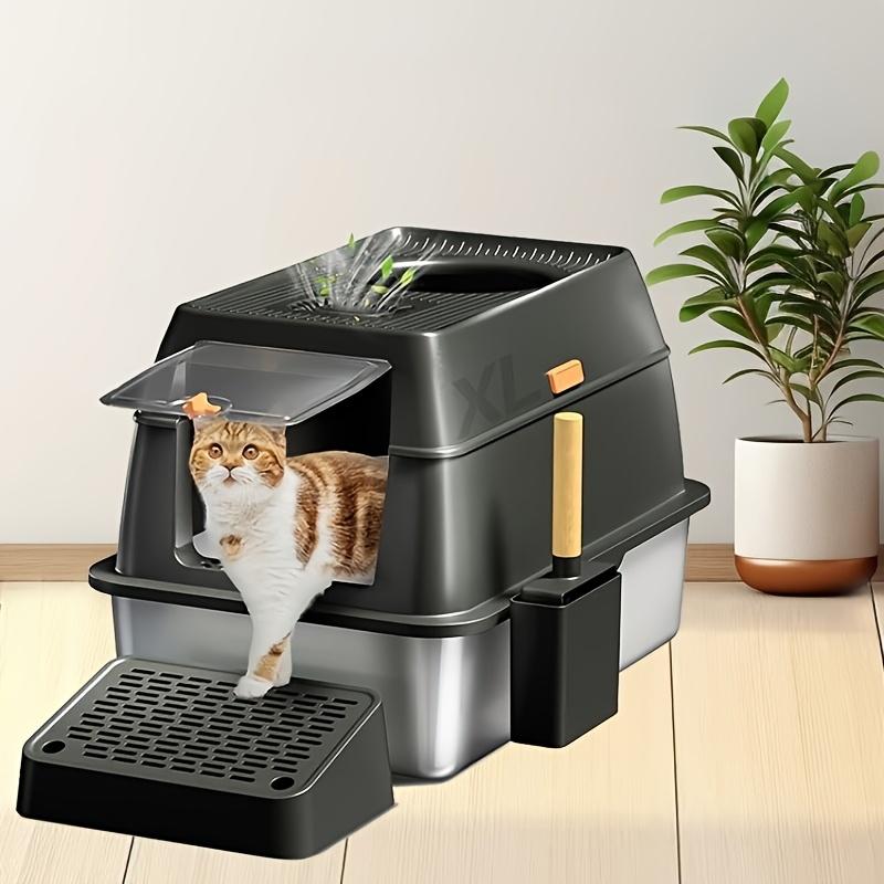

1 шт. Очень большой лоток для кошачьего туалета из нержавеющей стали Новый 2025 Прямоугольной формы Легко чистить Роскошный стиль Премиальное ощущение Защита от брызг чёрный