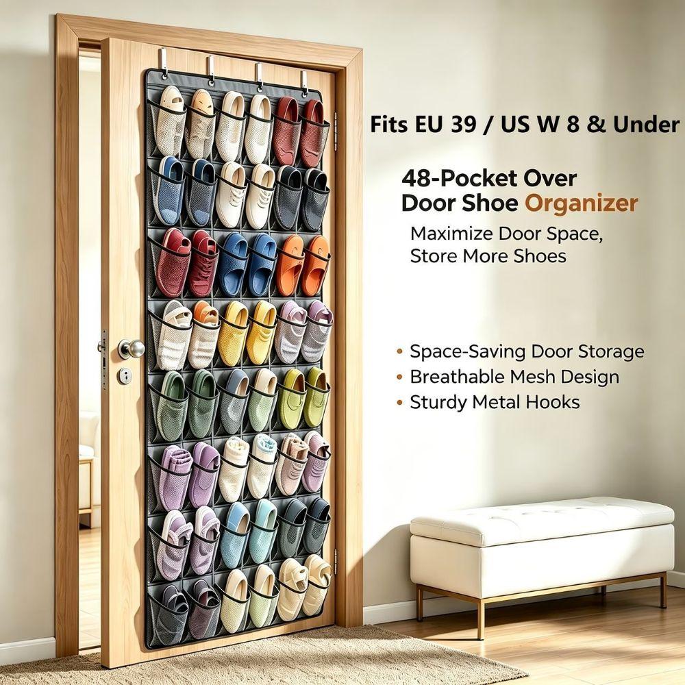 Breathable Over The Door Shoe Organizer Mesh Pockets Hanging Shoe Rack  Door Behind