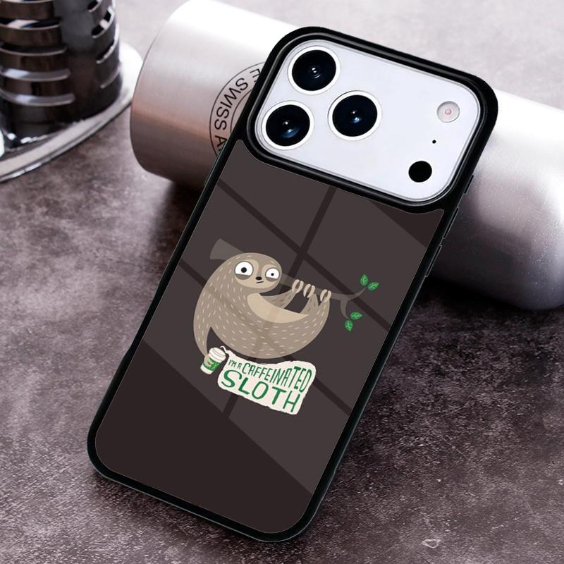 Cute Caffeinated Sloth animal Phone Case For iPhone 17 16 15 14 13 12 11 Pro Max Plus 17Air Soft Silicone Cover