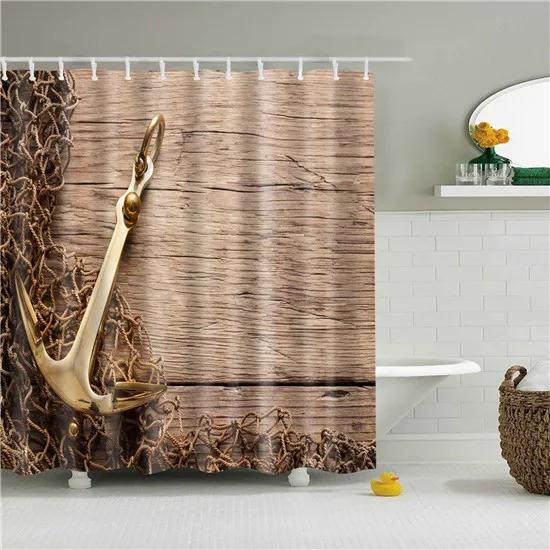 Vintage Style Map Anchor Cowboy Printed Shower Curtains With 12 Hooks Waterproof Polyester Decorative Bathroom Curtains