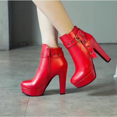Women Boots Autumn Ankle Shoes Women High Heel Female PU Leather 34-39