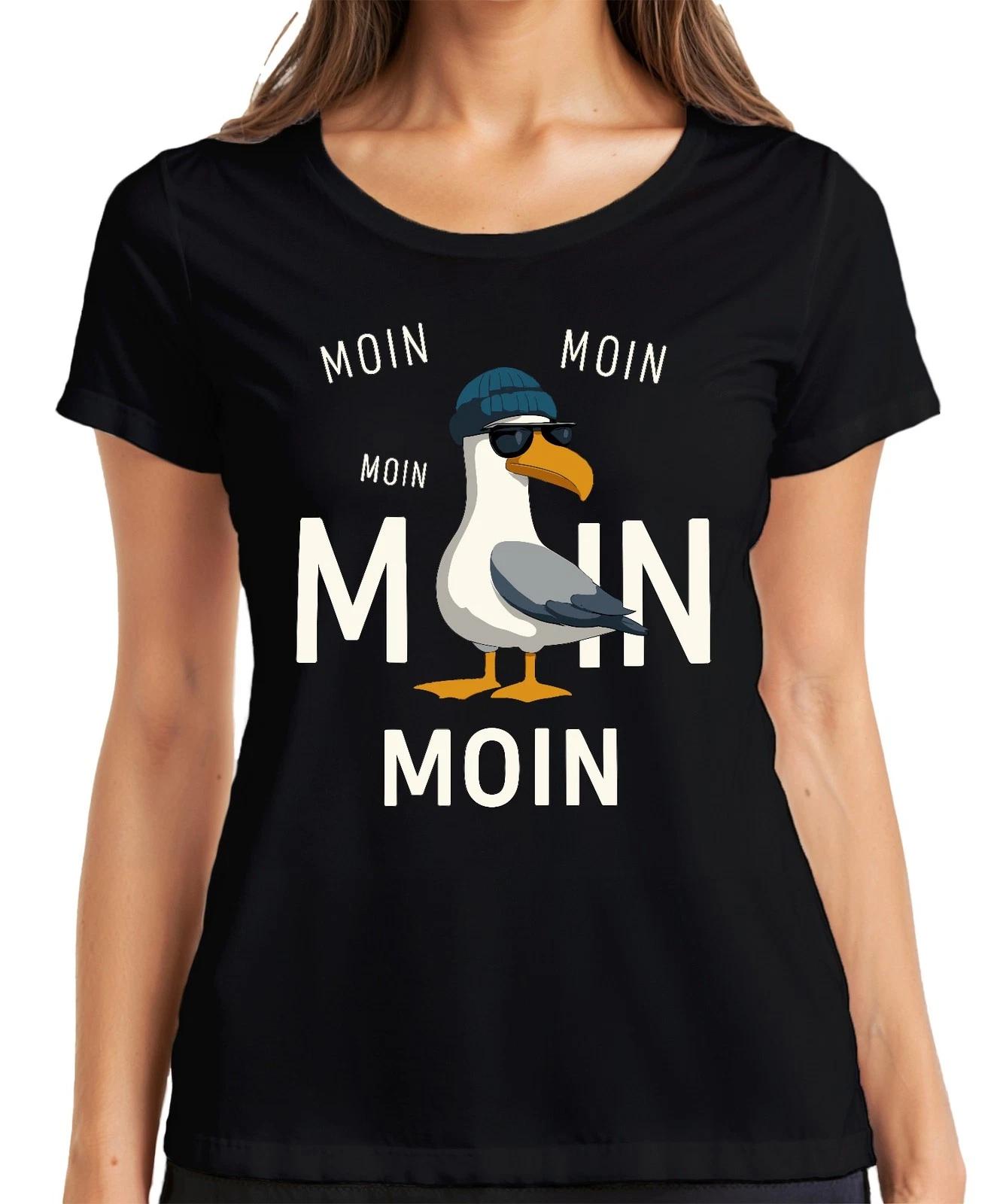 Moin Möwe Nordsee Küste Maritim Inselurlaub Seefahrer Cool Lässig Damen T-Shirt L