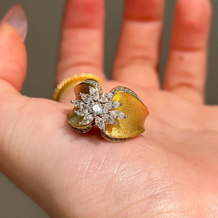 

Women s Vintage 18K Gold Plated Sunflower Ring with Wide & Synthetic Synthetic Zirconia - Elegant Wedding, Party, Valentine s Day Gift, Year-Round Wea 7 золотистый