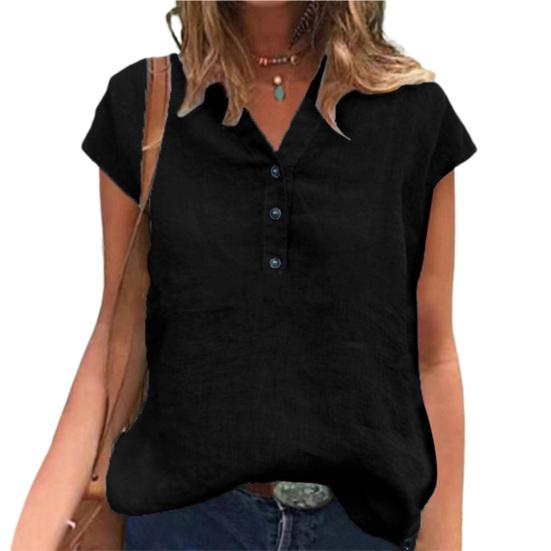 V-hals kortermet knapper enkel t-skjorte dame ensfarget genser topp dameklær