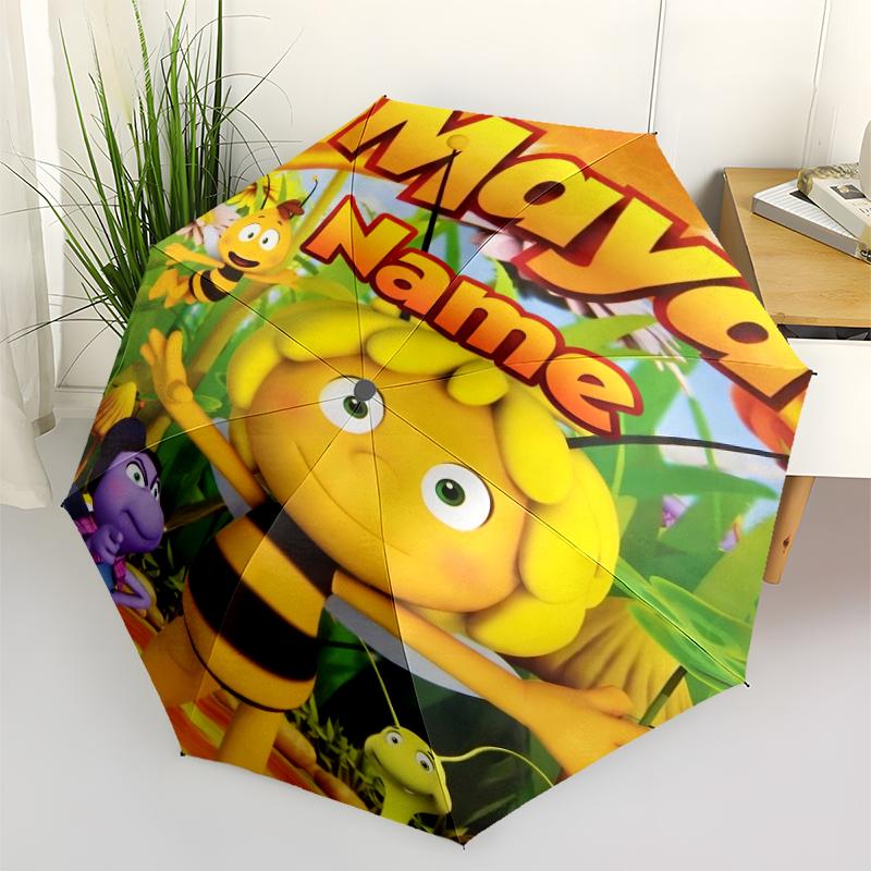 Custom Name Maya the bee Theme Automatic Umbrella, Lightweight & Portable, 8 Rib, Perfect for Outdoor Travel, Birthdays, Christmas, Gifts.