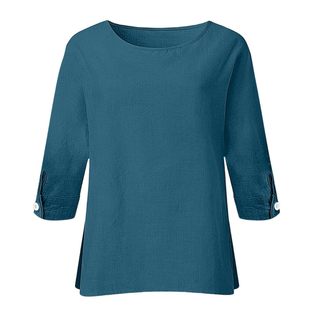 Women's Fashion Seven-Quarter Sleeve Round Neck Color Loose Casual Shirt Tops