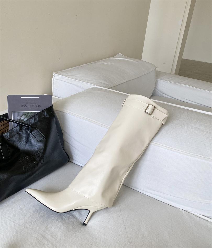 

Нишевый французский темперамент острый носок брюки ботильоны женские 2025 осень новая мода высокие тонкие ботинки 39 белый