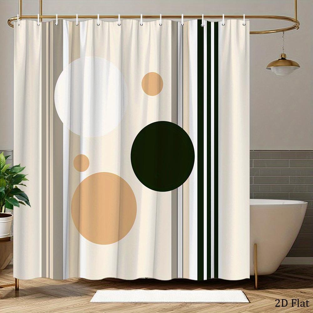 Geometric Shower Curtain Abstract Circles And Stripes Design Polyester Bath Curtain With Hooks For Modern Dec