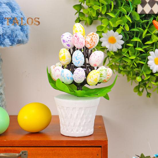 Osterei-Ornament, Osterei-Bonsai-Baum, pflegeleicht, künstliche Eier, Pflanzen, Osterdekoration für den Schreibtisch, mehrfarbiges Osterornament im Topf