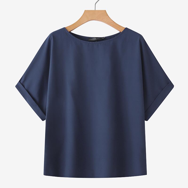 

ZANZEA Женская повседневная блузка с круглым вырезом, свободная, летняя, с рукавом три четверти S