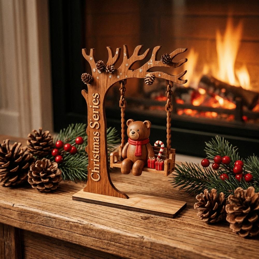 Wooden Craft Christmas Swing Ornament 2D Flat Tabletop Decoration Swingable Figure Holiday Gift
