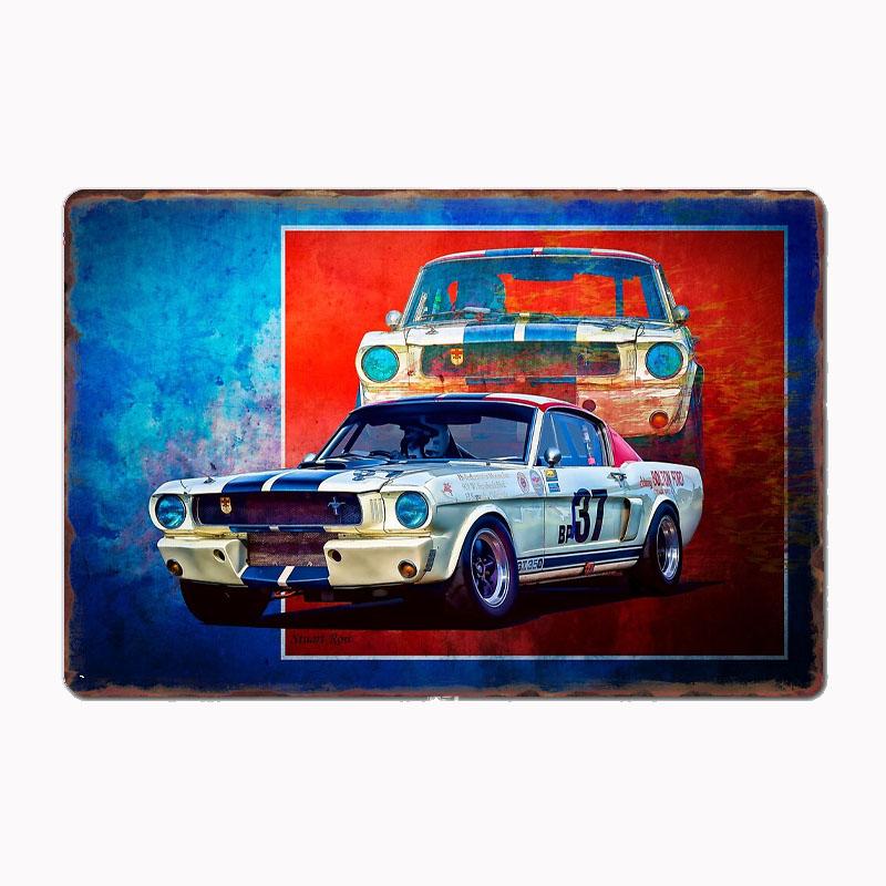 

1966 Mustang GT Винтажный раллийный гоночный автомобиль Металлическая табличка Постеры Гараж Индивидуальный Домашний декор Украшение комнаты Настенный декор 20x30cm（7.8x11.8inch）