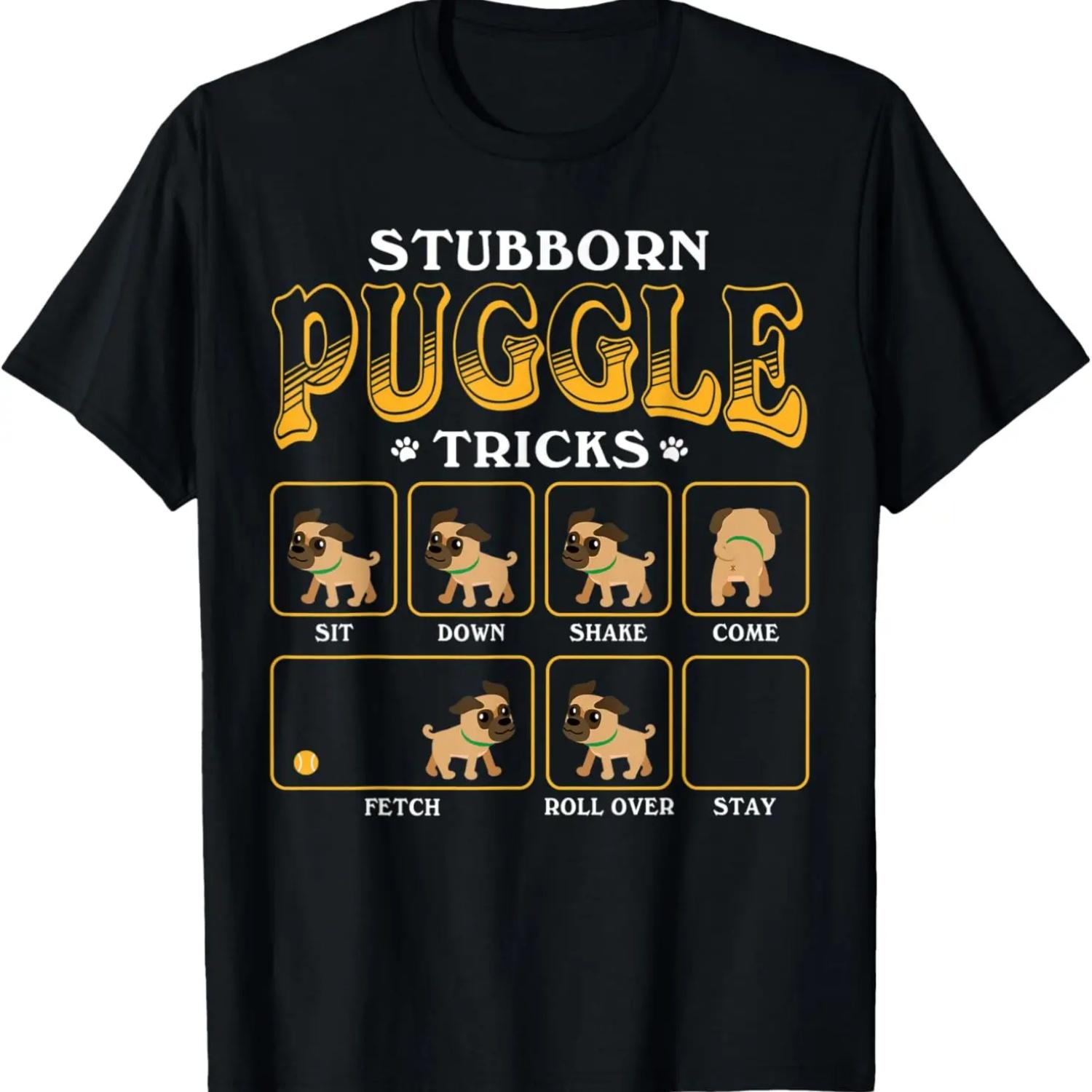 Stubborn Puggle Tricks - Cute Color Graphic T-Shirt S
